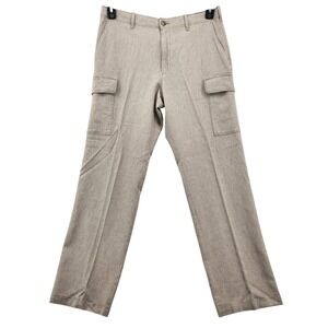 Perry Ellis Mens Natural Linen‎ Blend Cargo Pants Beige Regular Fit 32x30 NEW